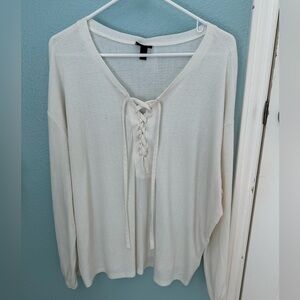 TORRID 2 Texture Jersey Lace-Up Drop Shoulder Top Plus Size 2X Ivory